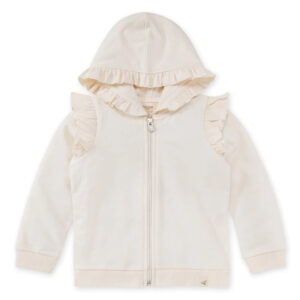 Off White Ruffled Zip Front Hoodie By Burts bees